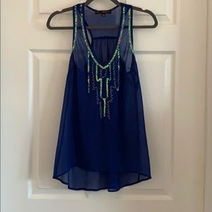 Sheer Blue Sequined Tank Top